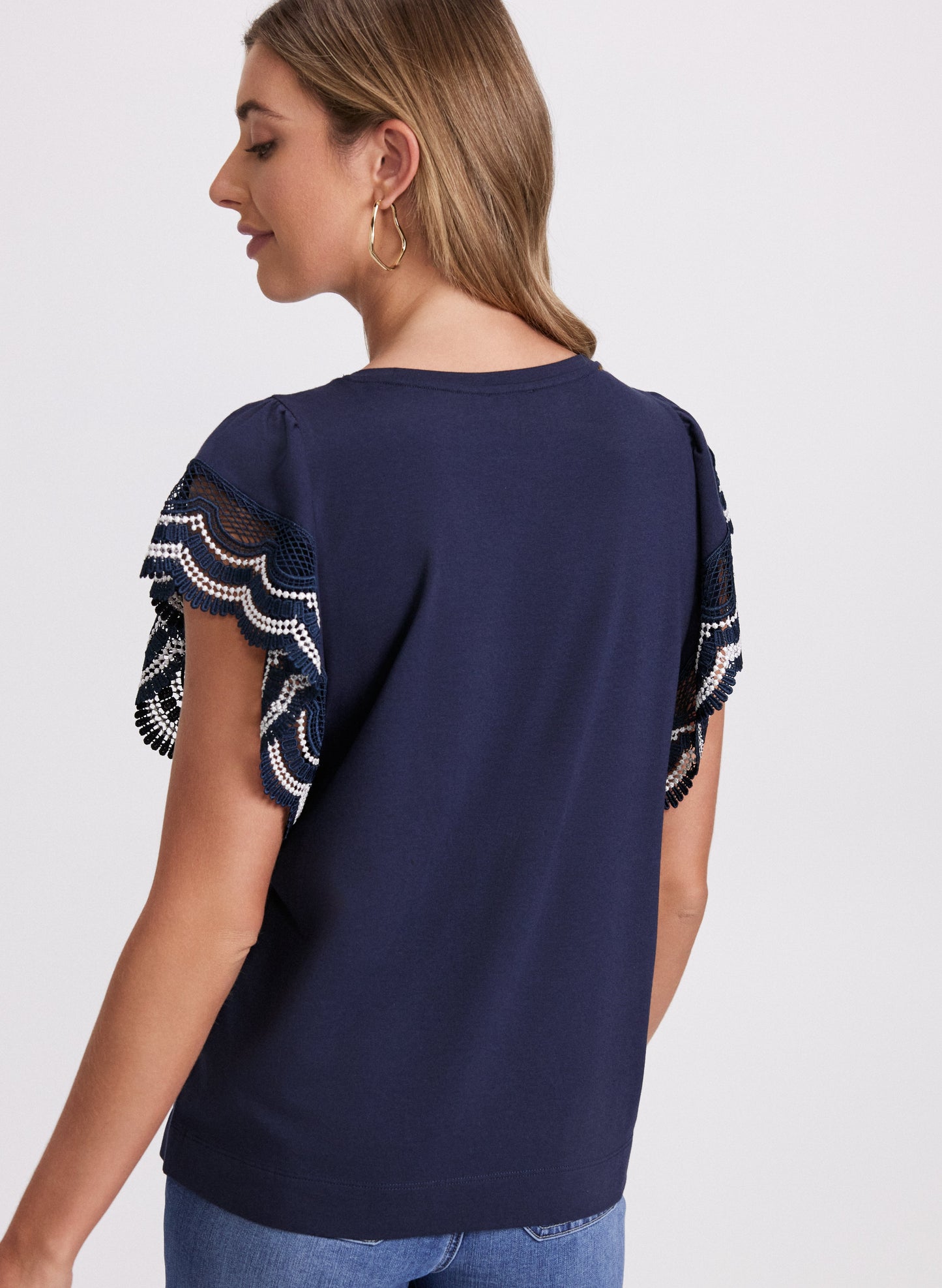 Crochet Trim Cap Sleeve T-Shirt