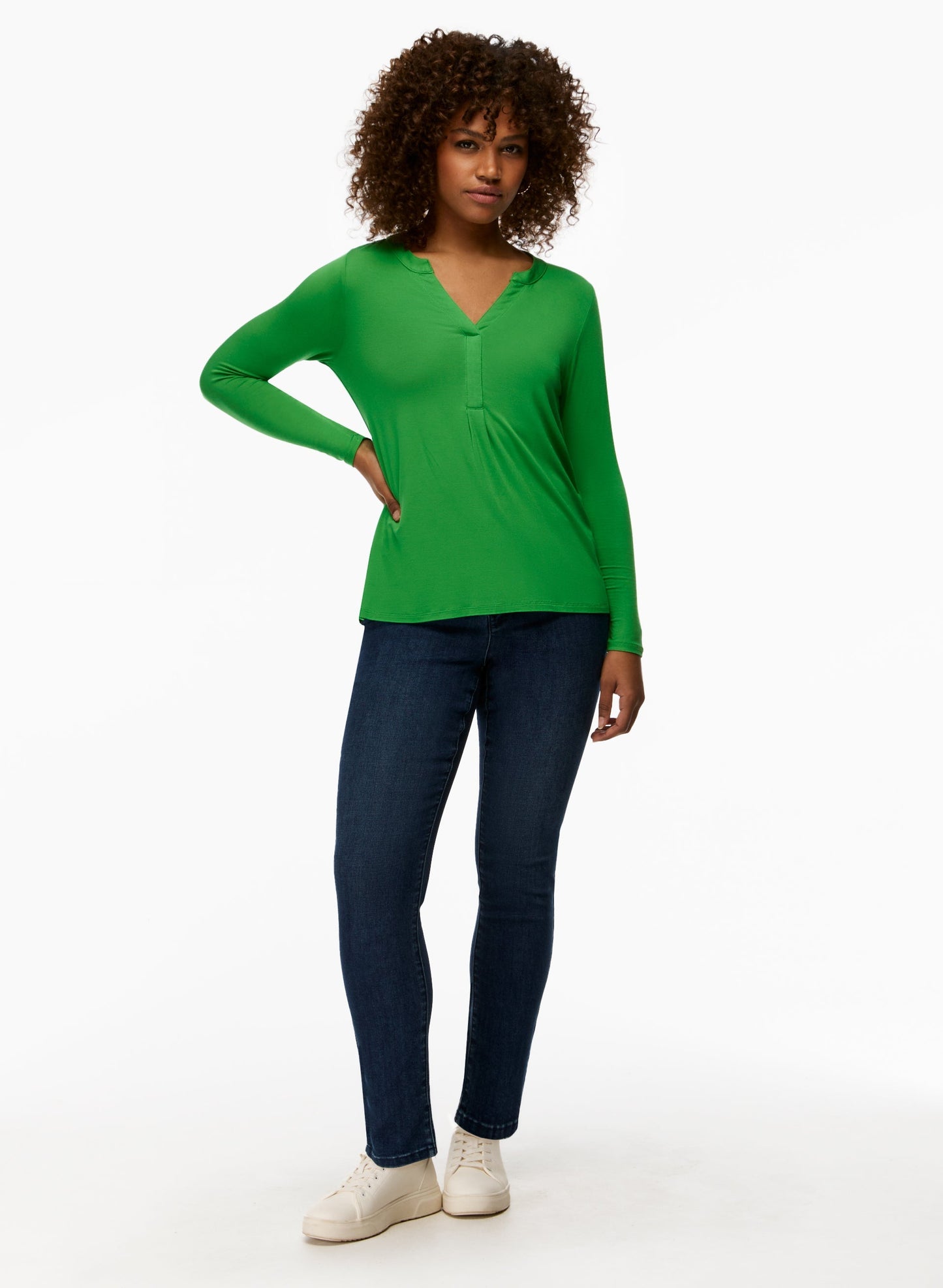 3/4 Sleeve Button Detail Top
