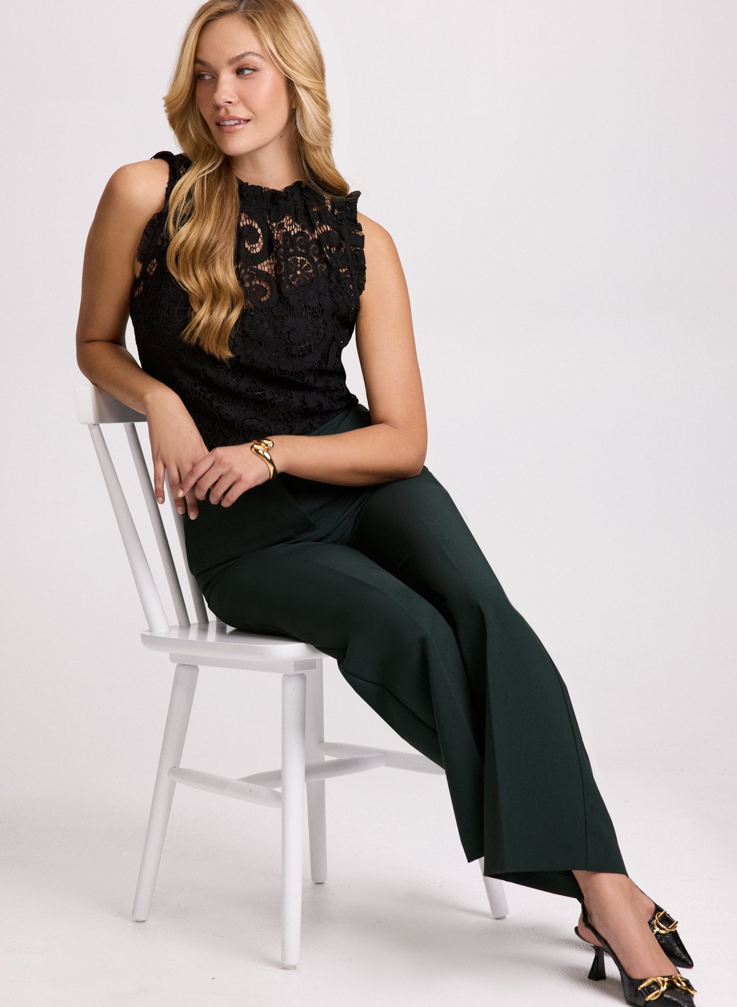 Ruffle Detail Cap Sleeve Lace Blouse